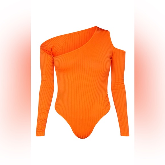 ORANGE RIB CUT OUT LONG SLEEVE BODYSUIT | UK 8 - Picture 4 of 5